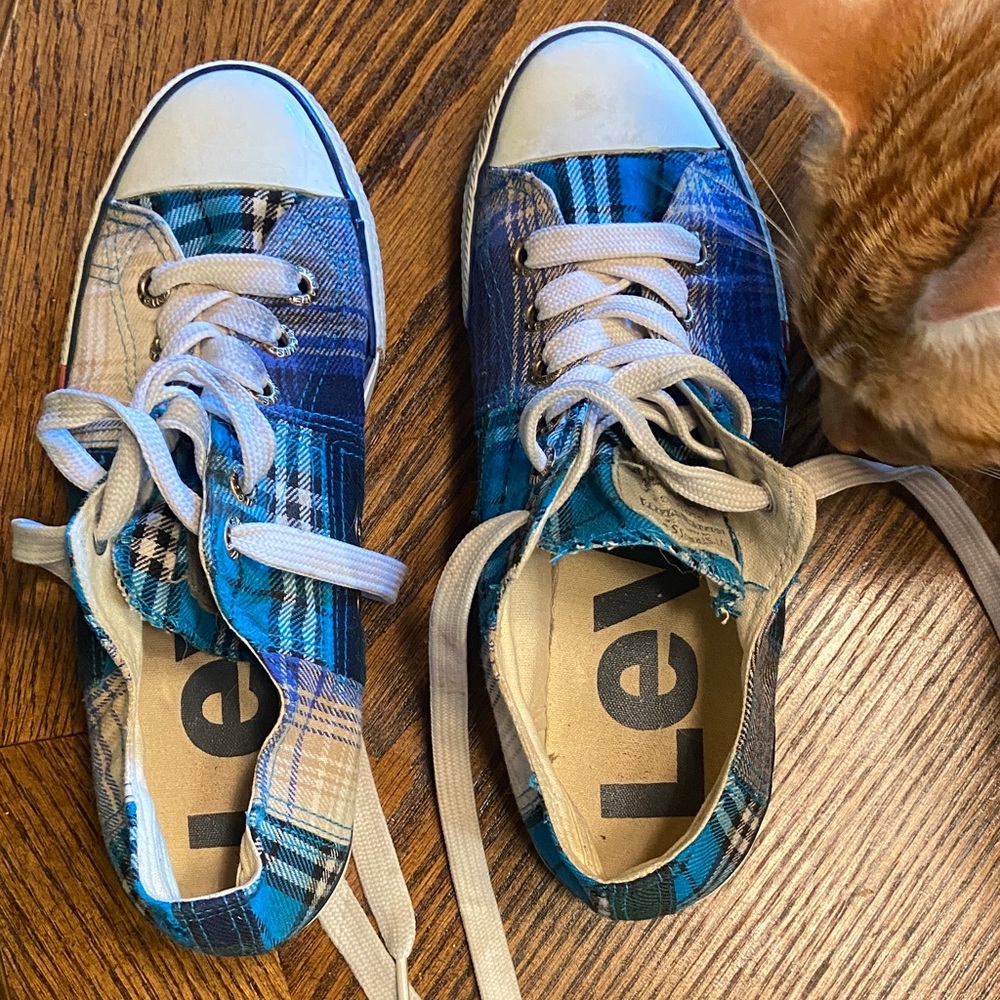 Levi's Blue and White Plaid Sneakers